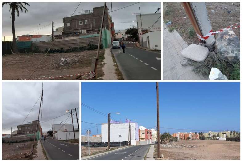 Inclinación del poste y una vez sustituido (Foto TA)